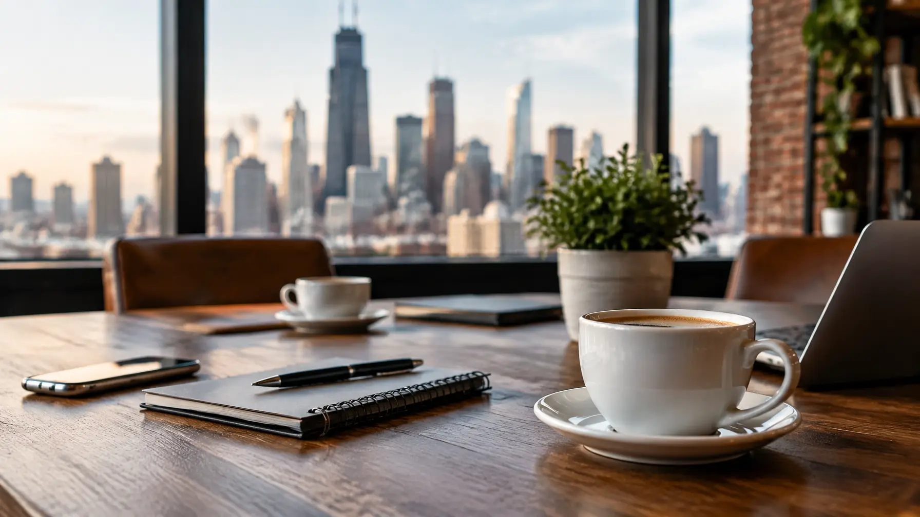 Business owners sharing a conversation around coffee